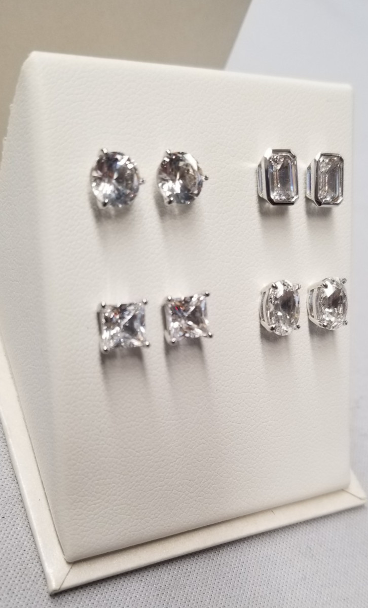 Yes, Please! Lab Created White Sapphire Sterling Silver Earring Set 6mm, 8mm