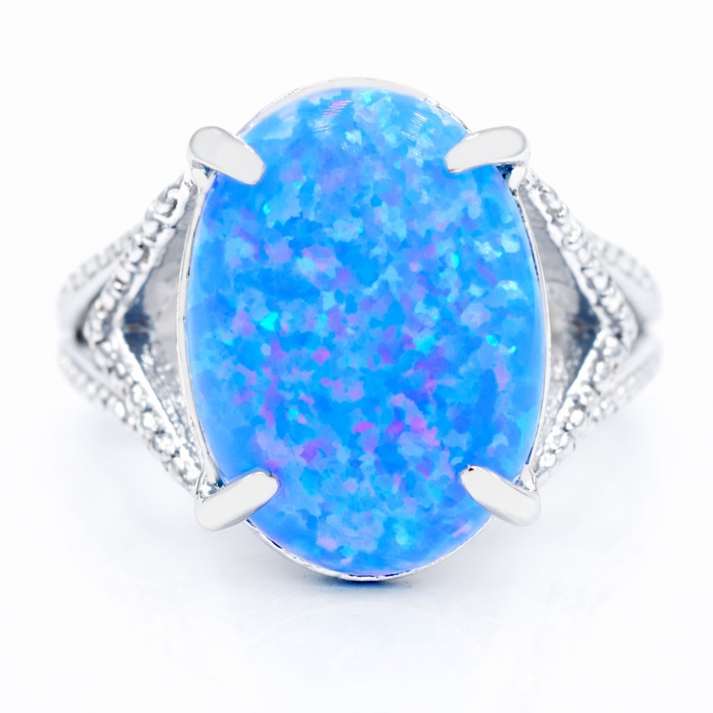 GENUINE 5.16 Cts BLUE OPAL & DIAMOND RING SOLID .925 SILVER -New With Tag