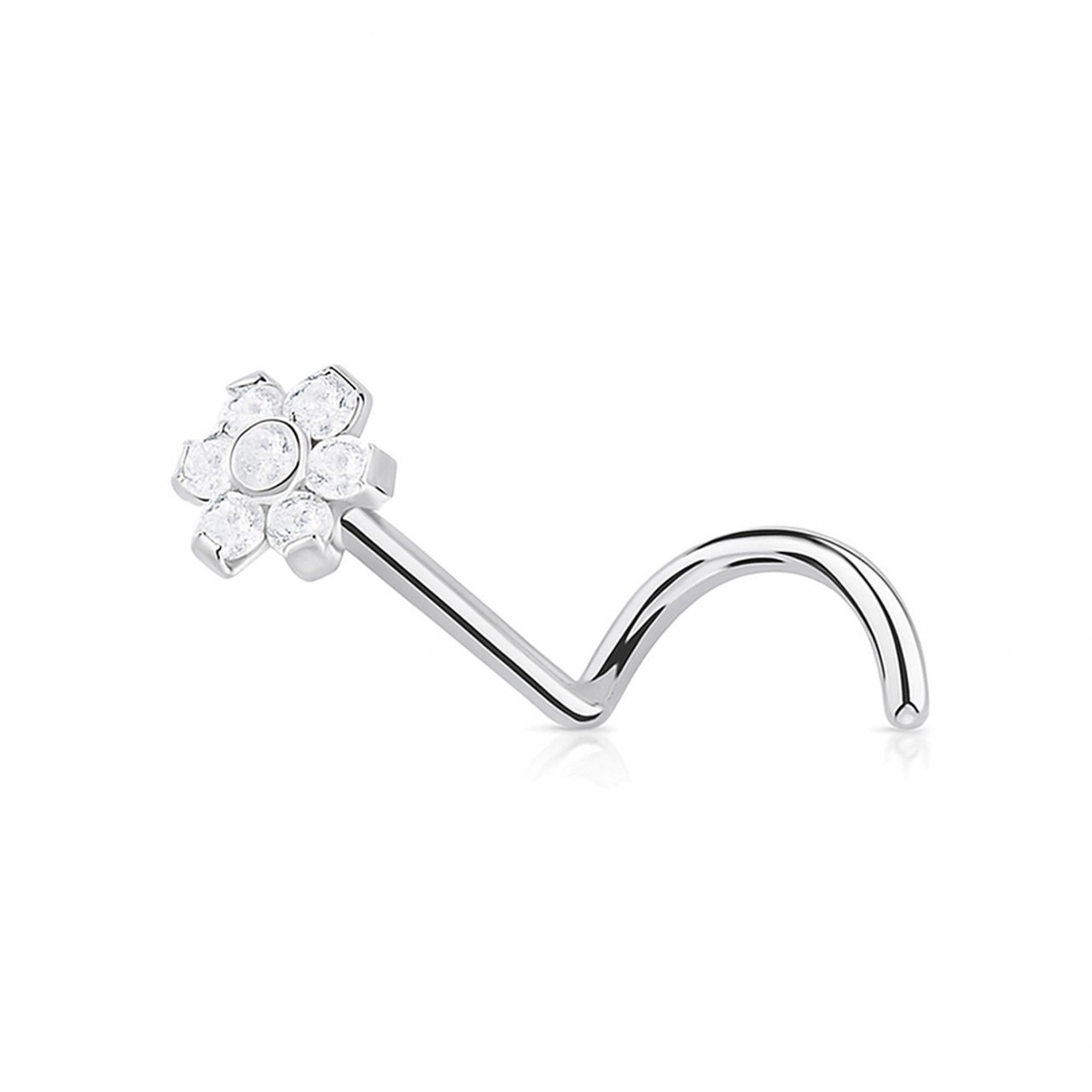 Threadless Titanium Push In Flower CZ Crokscrew 18G 20G Nose Stud Ring Sold Each