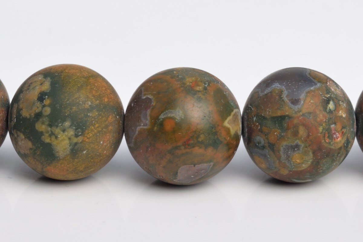 15MM Genuine Natural Matte Rainforest Rhyolite Grade AAA Round Loose Beads