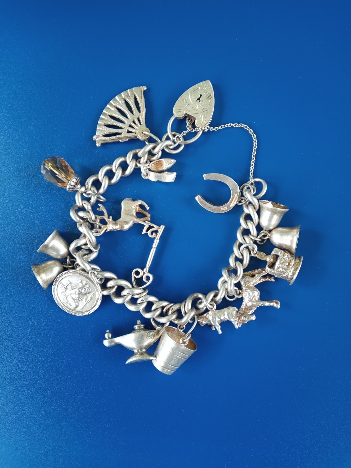 Vintage Sterling Silver 15 CHARM BRACELET 64g George Jenson