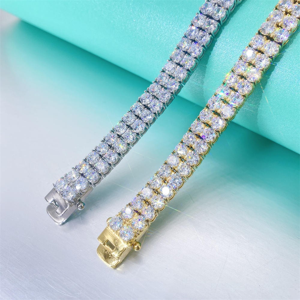 10.8Carats 2 ROWS Moissanite Tennis Chain 925 Sterling Silver 3Mm 0.1Ct D Color