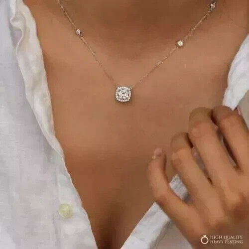 3Ct Round Cut Lab Created Diamond Pendant Necklace 14K White Gold Plated Silver
