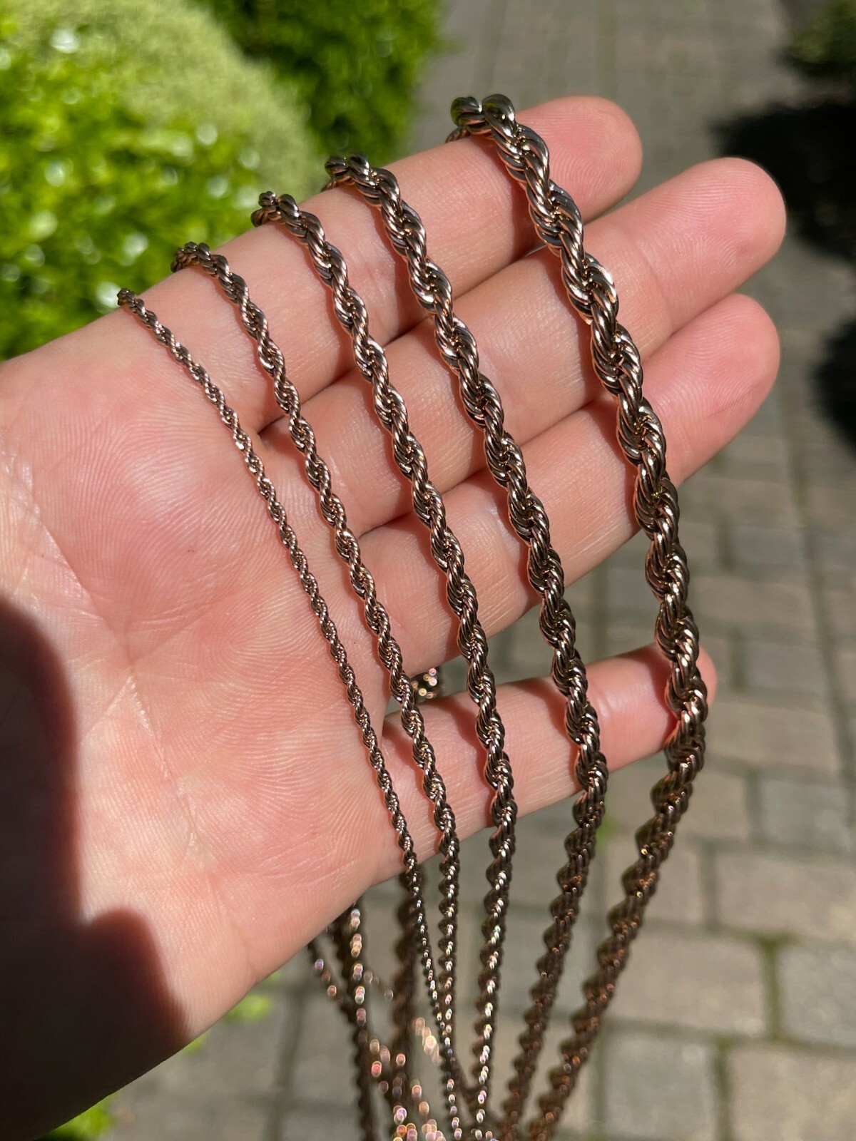 Men’s Real Rope Chain Necklace 14k Rose Gold Plated Stainless Steel 2mm-6mm