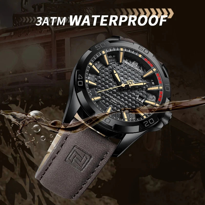 NAVIFORCE Men Casual Sport Military Quartz Calendar Wrist Watch for Man Business