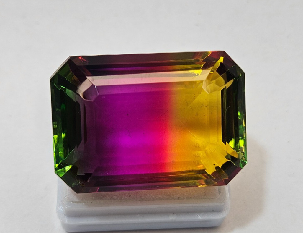 Bi-Colour Natural Tourmaline Emerald Cut 80+ Ct Loose Certified Quality Gemstone