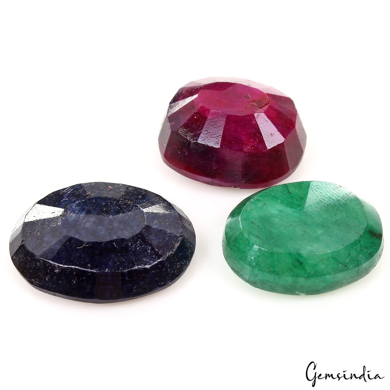 Certified Lot 18-22mm Natural Ruby, Sapphire & Emerald Oval Cut Gemstones 87 Cts