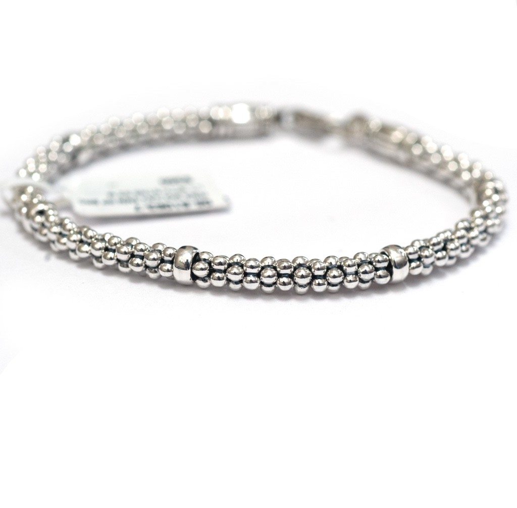 LAGOS Sterling Silver Signature Caviar 5mm Rope Station Bracelet 7 Medium New