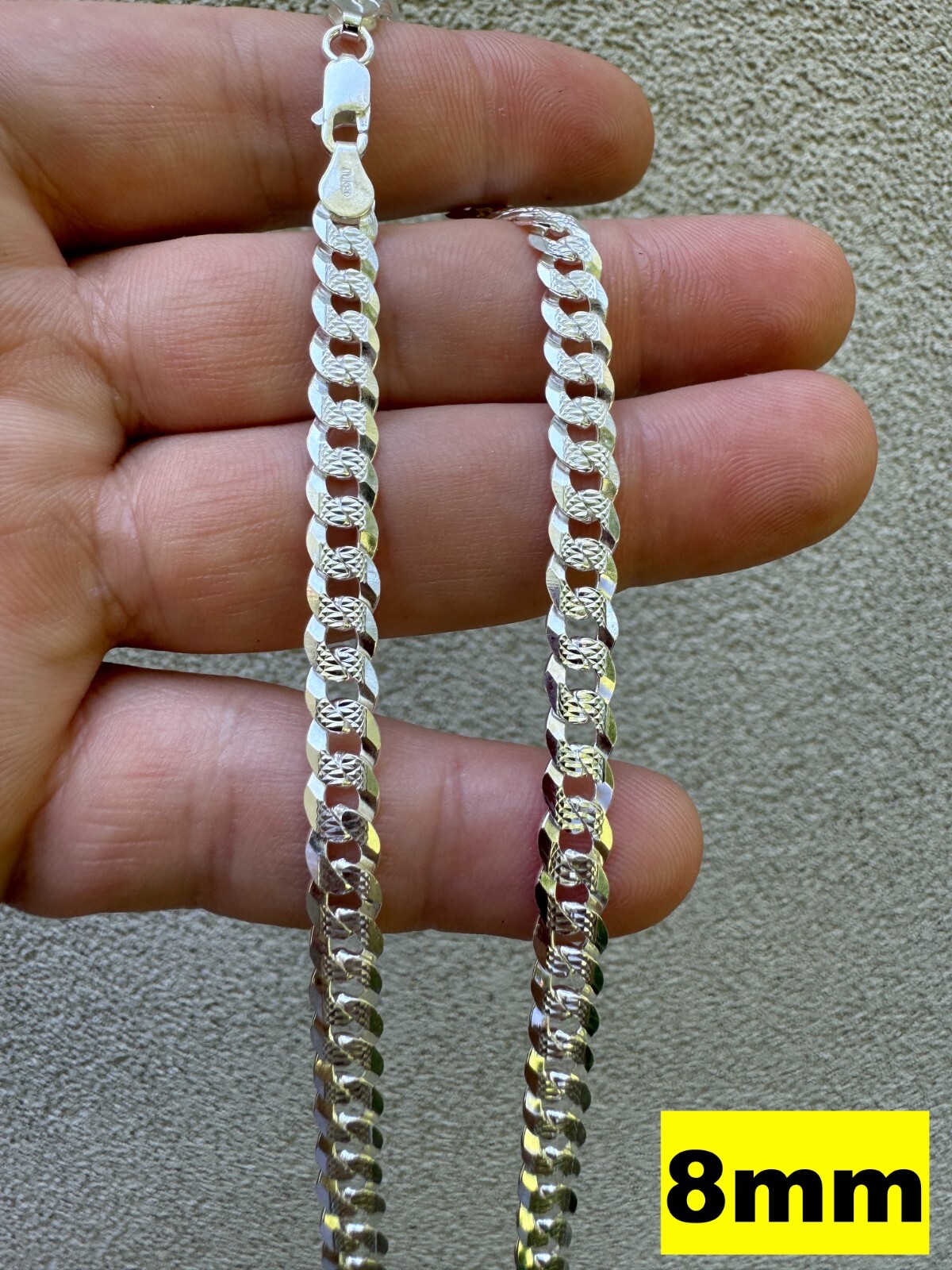 Men’s Diamond Cut Miami Cuban Link Chain Solid 925 Sterling Silver 8mm Italy