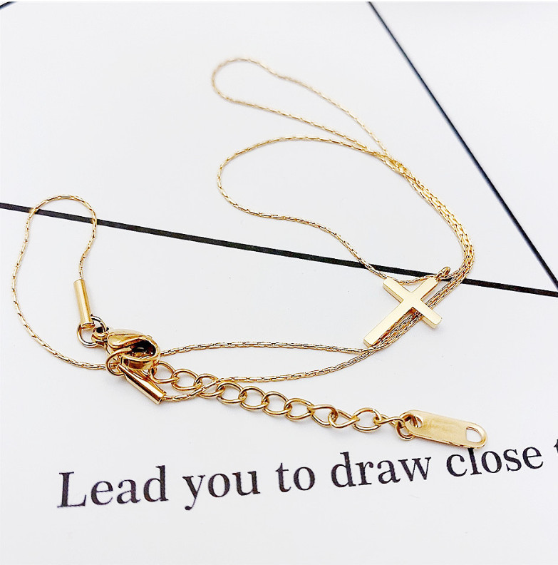 Women 14K Gold Stainless Steel Small Cross Pendant Chain Necklace Gift AG