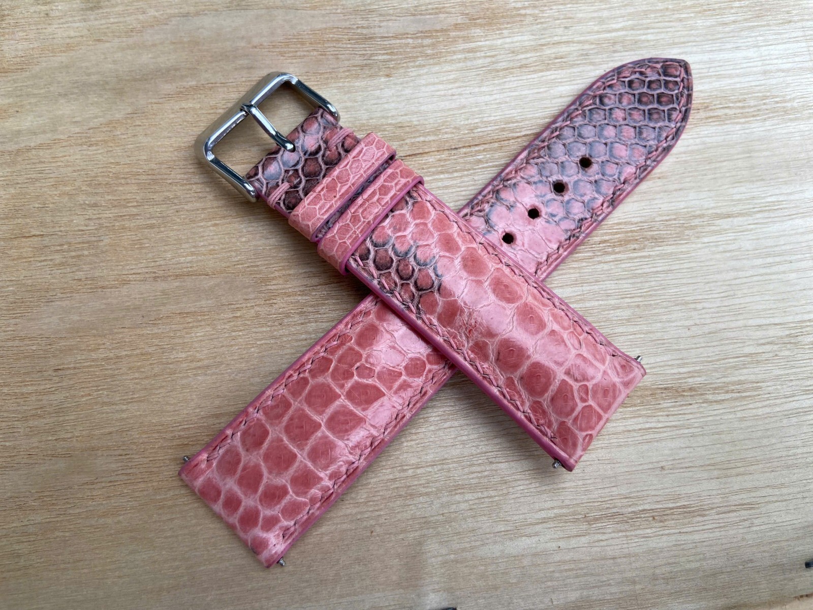 Pink Snake Leather Watch Strap Band, Size 16mm 18mm 20mm 21mm 22mm 24mm 26mm
