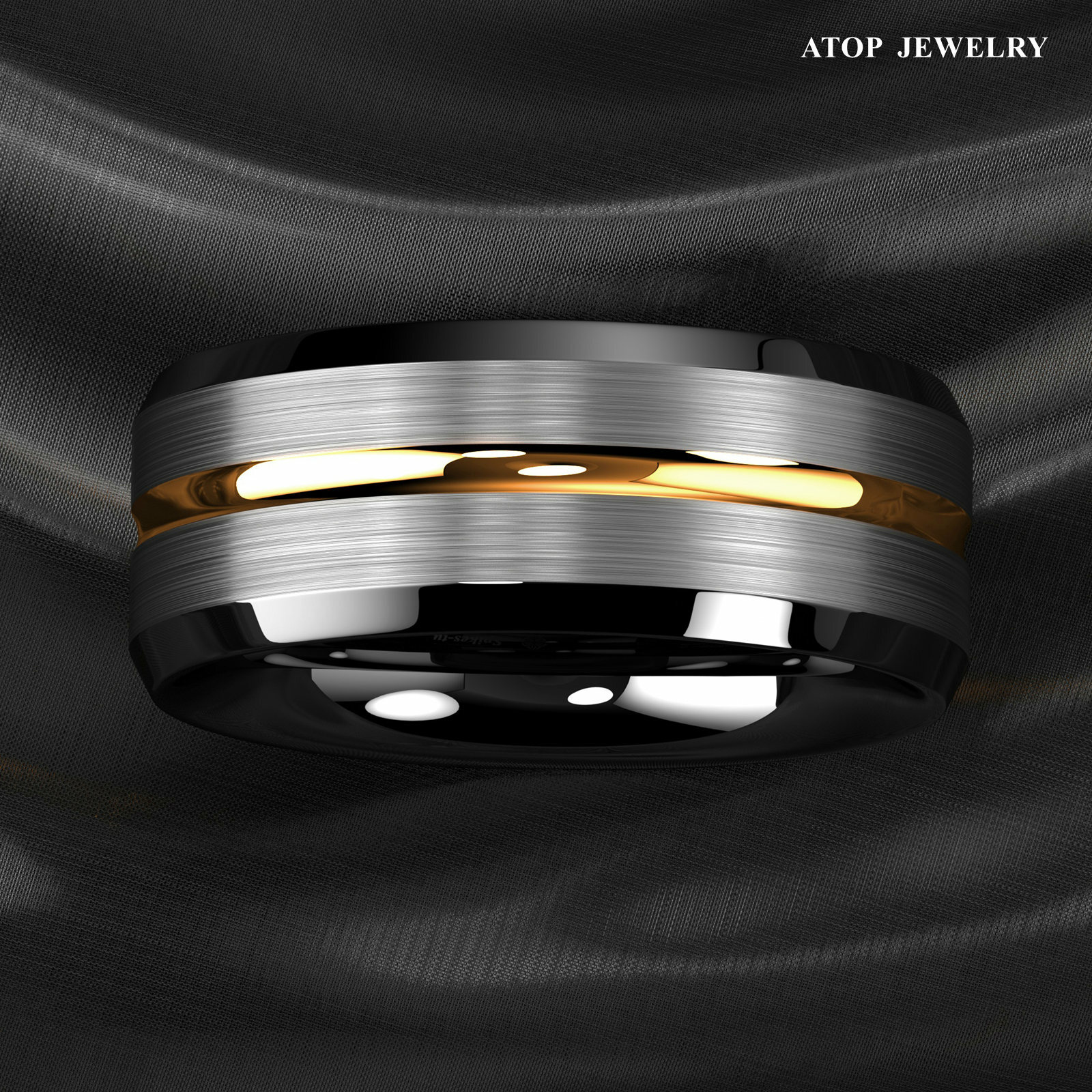 8/6Mm Silver Brushed Black edge Tungsten Ring Plated Metal ATOP Men wedding band