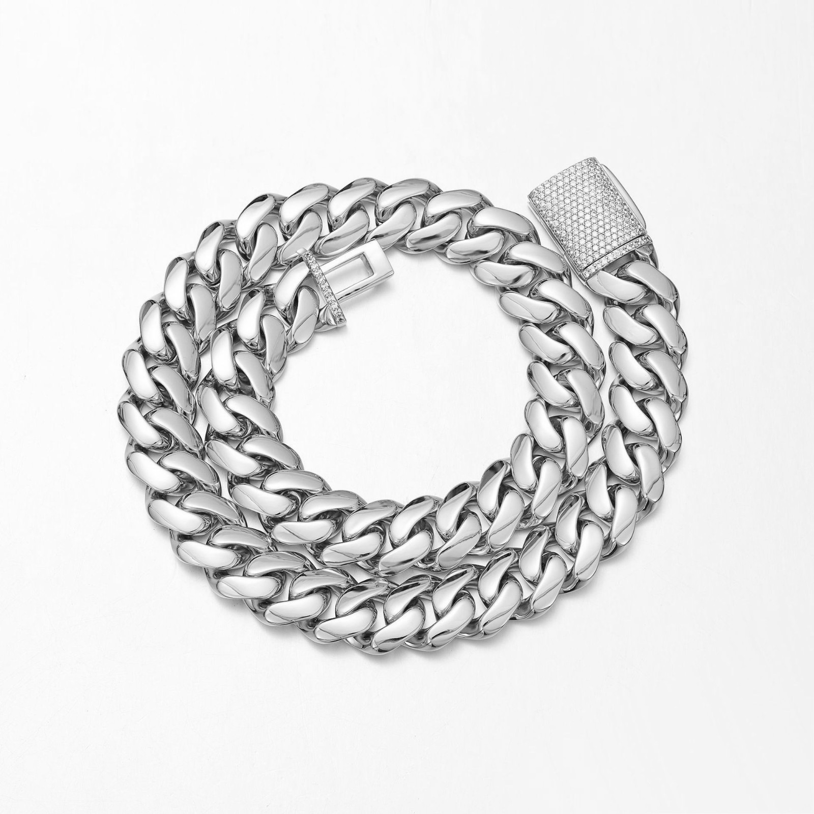 8-22MM Stainless Steel Miami Hip Hop Cuban Chain Necklace Bracelet CZ Clasp