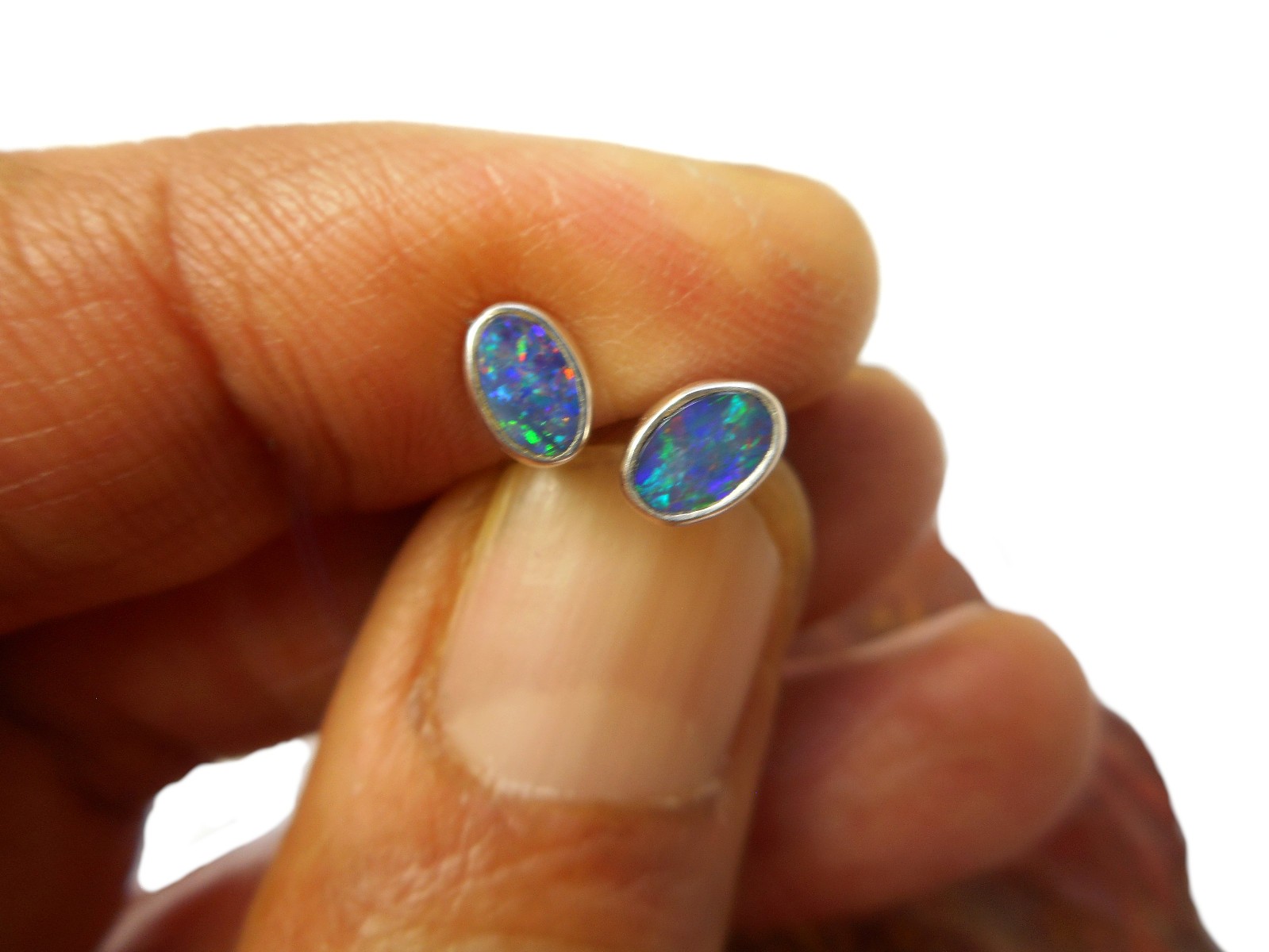 Natural Small Australian Opal Stud Earrings – Sterling Silver Gemstone