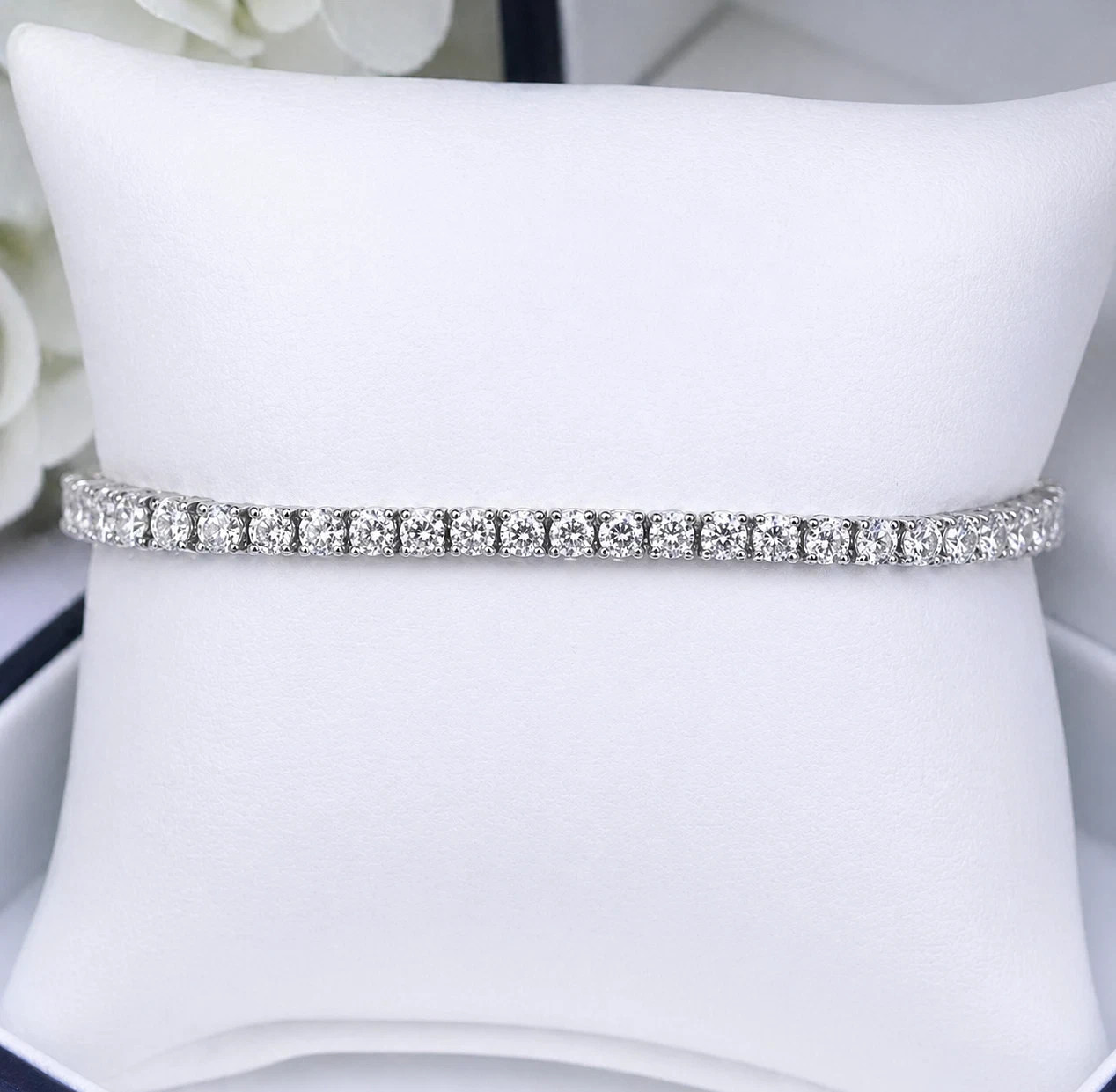 7″ Inch Long Tennis Bracelet Solid 14K White Gold 6 CT Round Brilliant Cut VVS1
