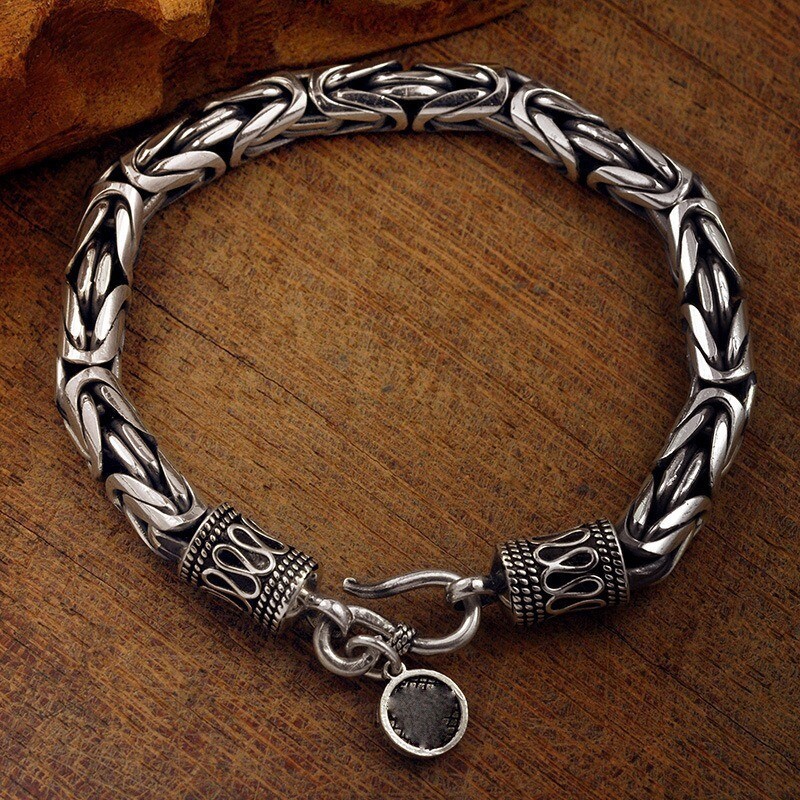 New 925 Sterling Silver Plated 6mm Wide Bali Byzantine King Chain Bracelet