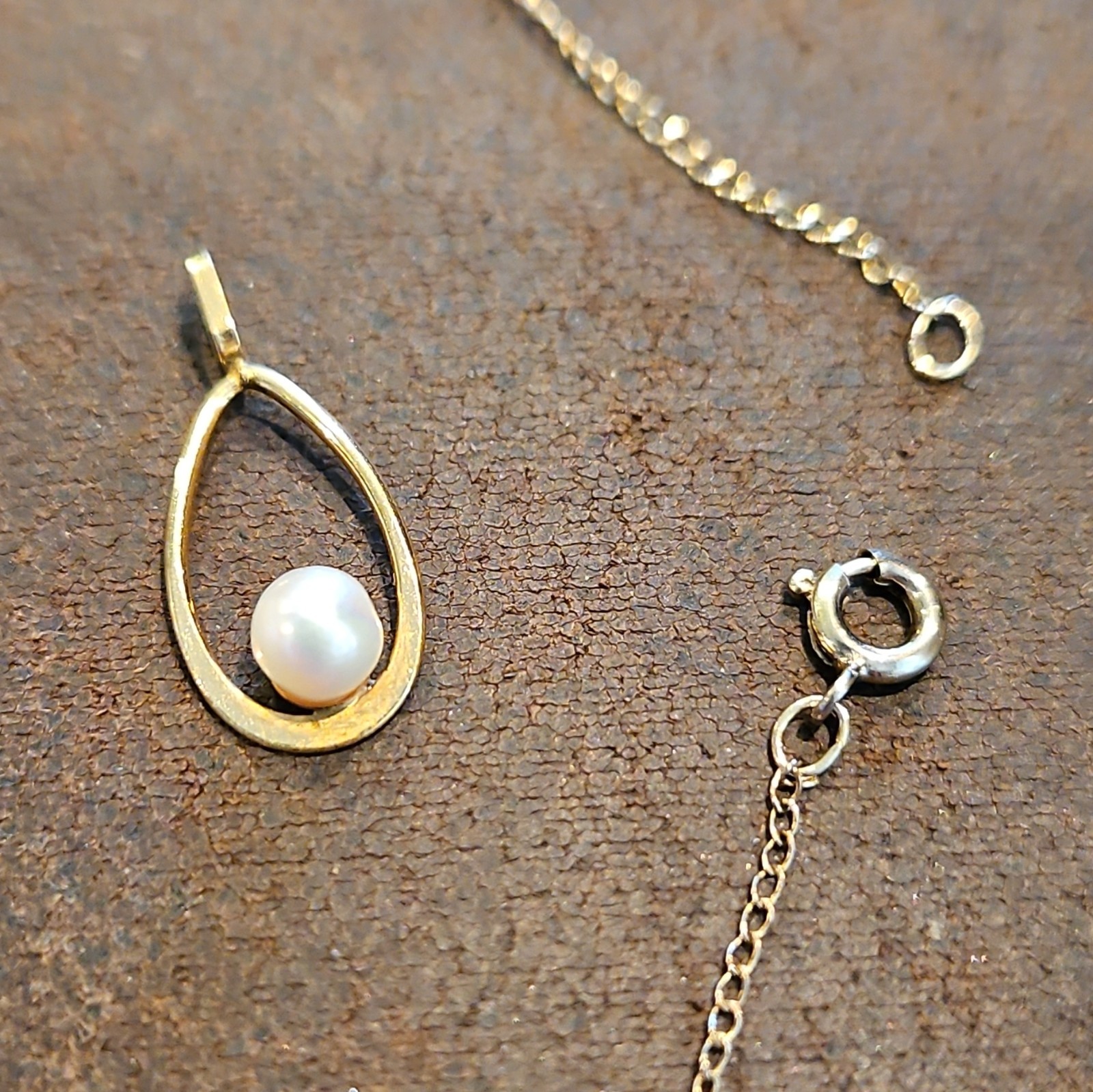 Vintage 14K 12K Gold Filled Pearl Pendant Necklace Set Dainty 18″ Cable Chain