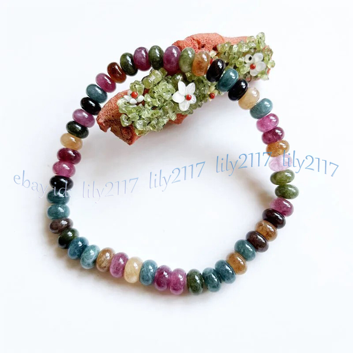 Natural Colorful Tourmaline Rondelle Gems Beads Necklace Bracelet Earrings Set