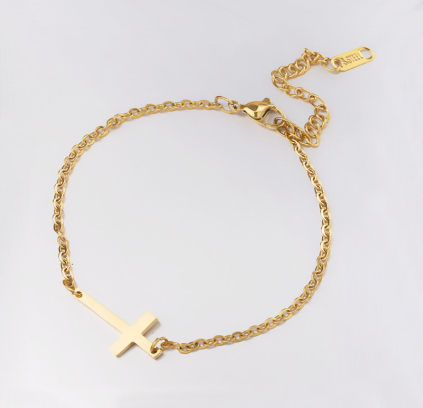 Women 7+2″ 316L Stainless Steel Sideway Cross Bracelet Chain Gift PE49