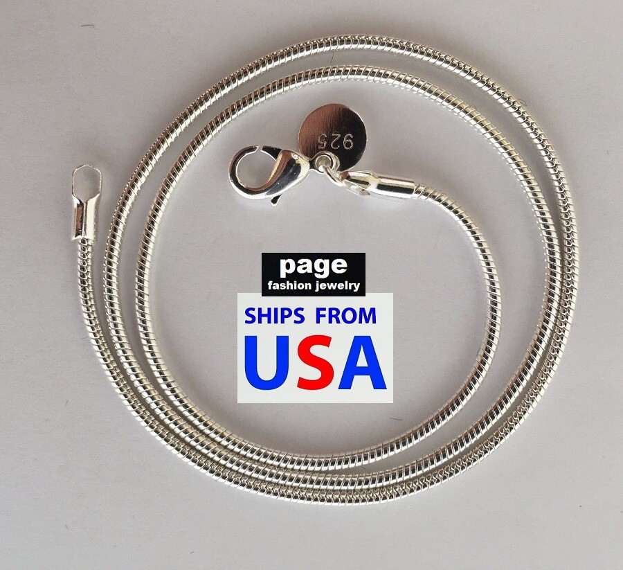 USA Seller- 925 Sterling Silver 2mm Snake Chain 18″ 20″ 24″ Necklace Jewelry