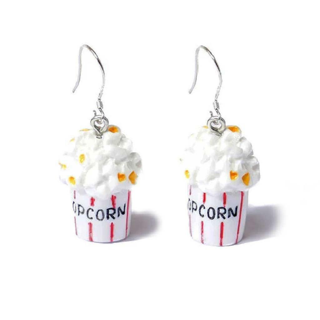 CUTE POPCORN BOX EARRINGS Movies Date Night Dangle Drop Stainless Steel Ear Wire