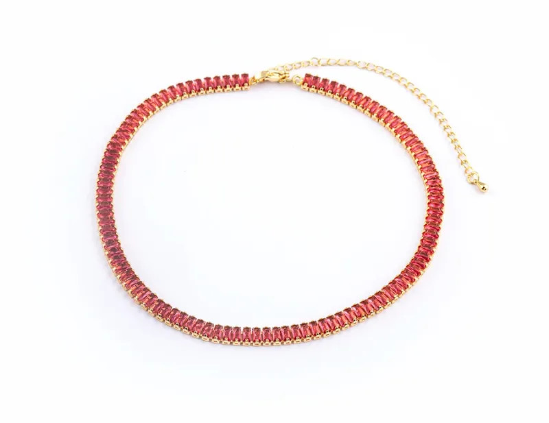 Classic Colorful Tennis Necklace Men and Women Rectangular Full Zircon.