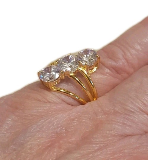 Fusion Creations Yellow Gold 925 Sparkling CZ Cocktail Ring Sz 6 Signed