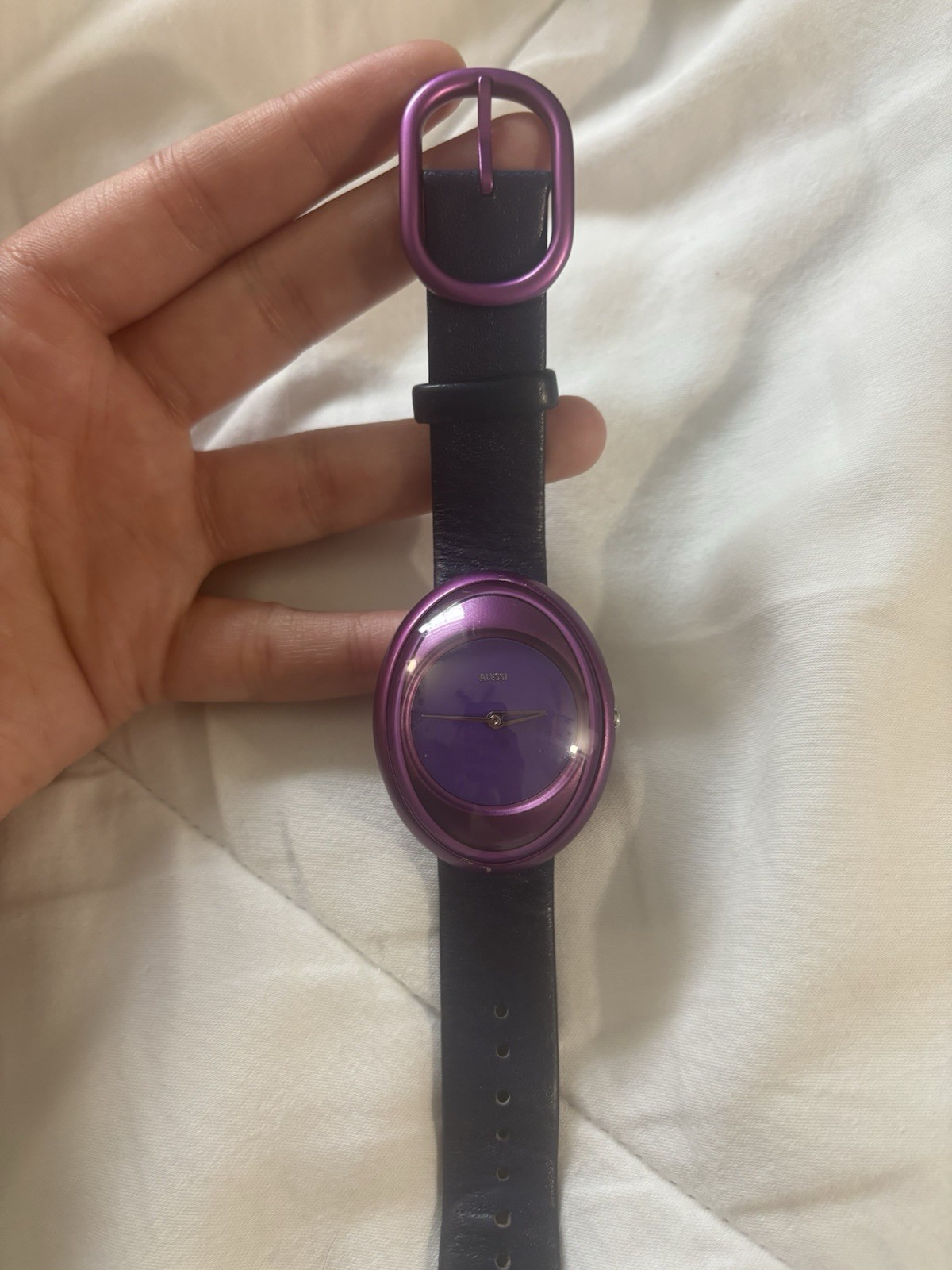 Alessi Women’s Quartz Analog Wristwatch Purple Round Case Dial Blue Leather
