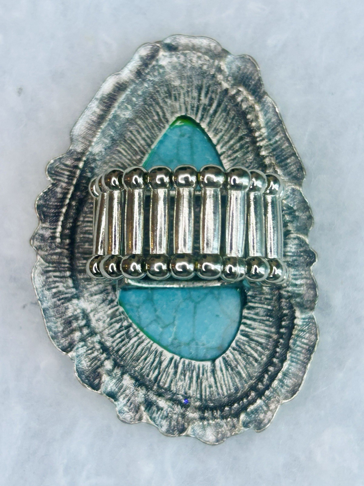 Large Southwestern Faux Turquoise Statement Stretch Ring (c. 2000s–2010s)