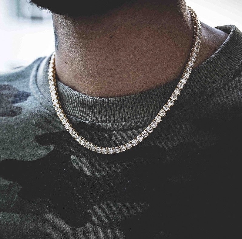 Yellow Gold Plated Round Solitaire Cz Plated Hip Hop Tennis Chain Necklace