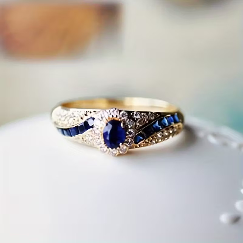 Beautiful Dark Blue Topaz & Cubic Zirconia Ring, Size 10. FREE SHIP IN THE USA!