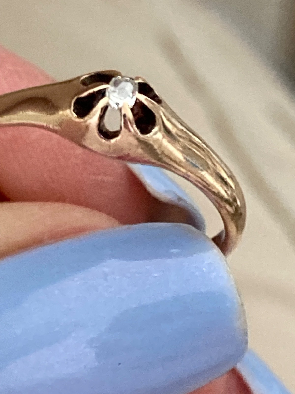 Antique Belcher 10K Rose Gold Old Mine Cut Diamond RING, Size 6.5, 1.6 Grams