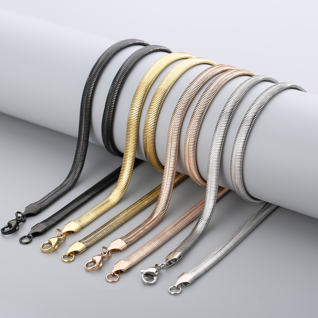 3/4/5/6/8mm New Fashion 316L Stainless Steel Flat Snake Chain Necklace Women Men