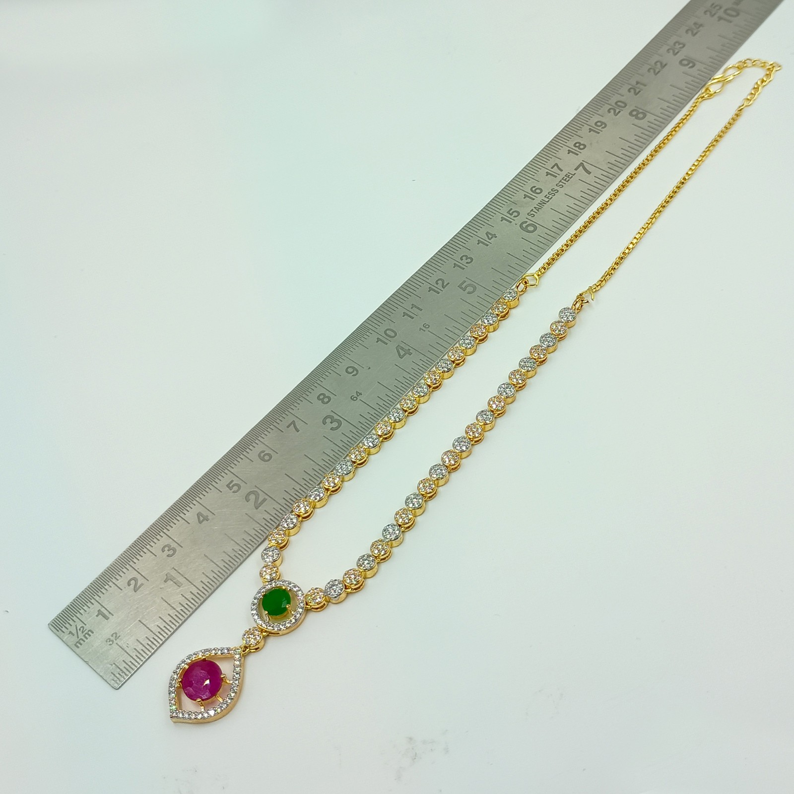 Round Stone Ruby Emerald Necklace Set 22k Gold Plated South Indian Jewelry