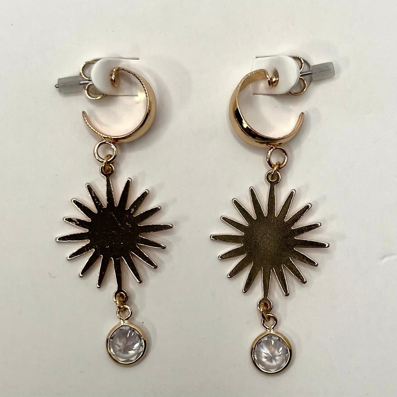 Ettika Gold Sunburst Dangle Earrings Crystal Drop Celestial Boho NWT GTE1834