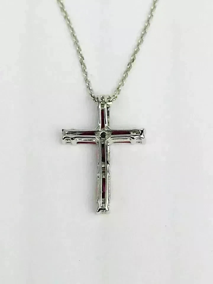1.50Ct Baguette Cut Simulated Red Ruby Cross Pendant 14k White Gold Plated