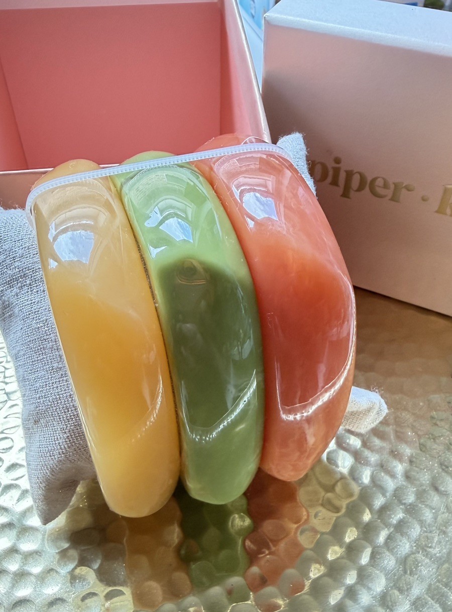Set of 3 Bracelets Wide Marbled Acrylic Resin Yellow Green orange Lead safe NIB