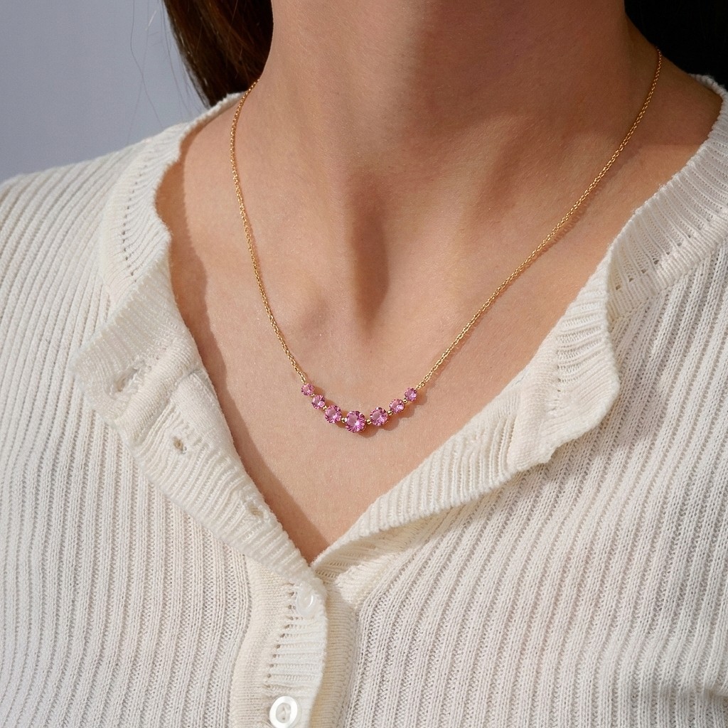 Pink Tourmaline Bar Necklace, Pink Gemstone Jewelry, October Birthstone Gift