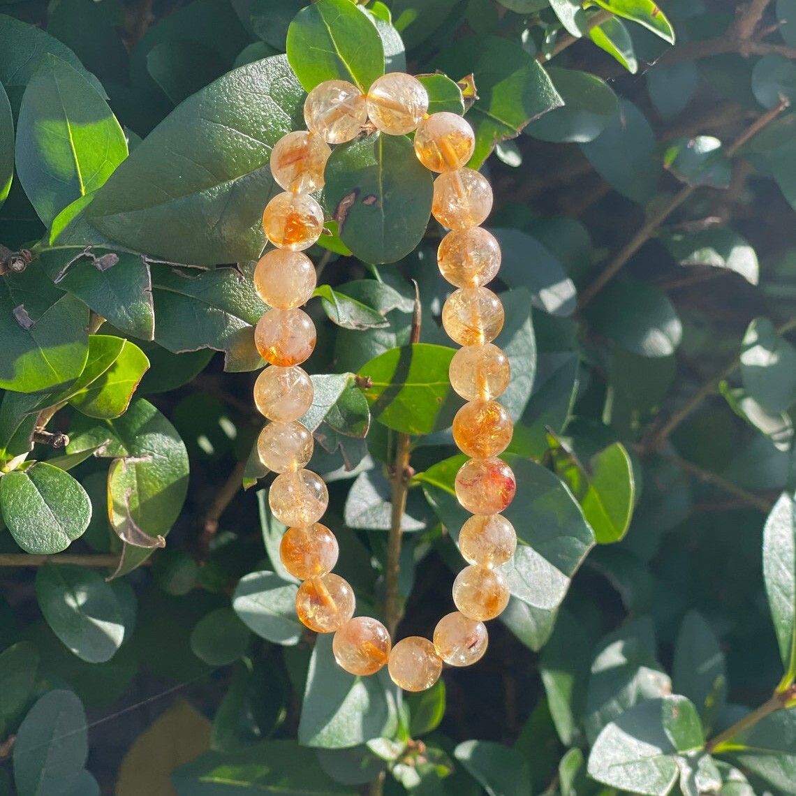 Natural Citrine Stone Bracelet 8mm Yellow Crystal Gemstone Stretch Bracelet