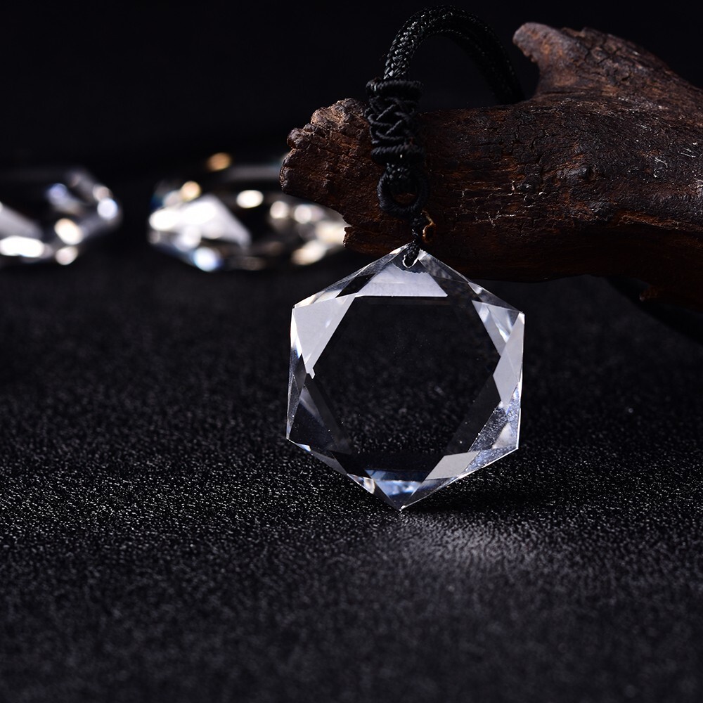 Clear Quartz Crystal Hexagram Pendant Healing Stress Relief Amulet Necklace Gift