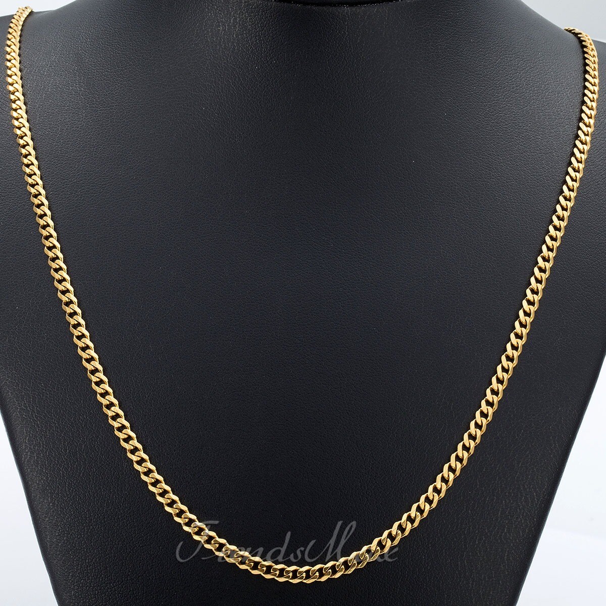 3mm Men Chain Gold Plated Stainless Steel Curb Cuban Necklace or Bracelet 7-30”