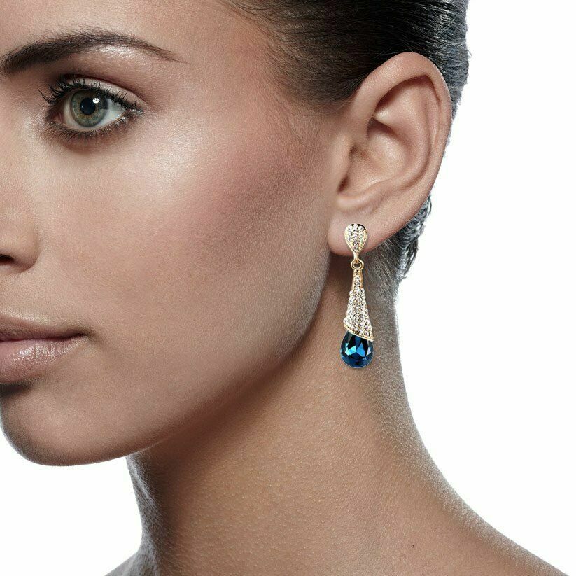 Fashion Women Water Drop Chandelier Rhinestone Full Zircon Earrings Ear Stud
