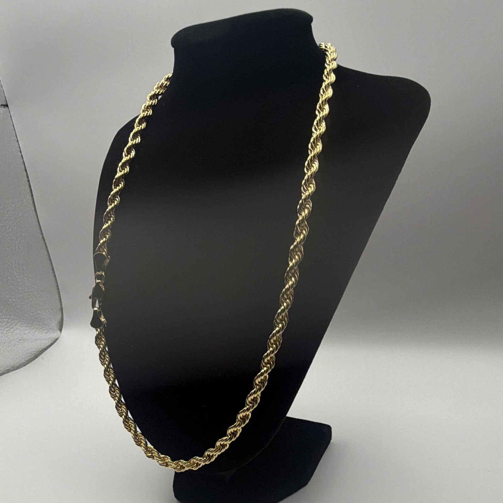 Gold Tone Rope Chain Necklace – Lobster Clasp, Metal, No Stone