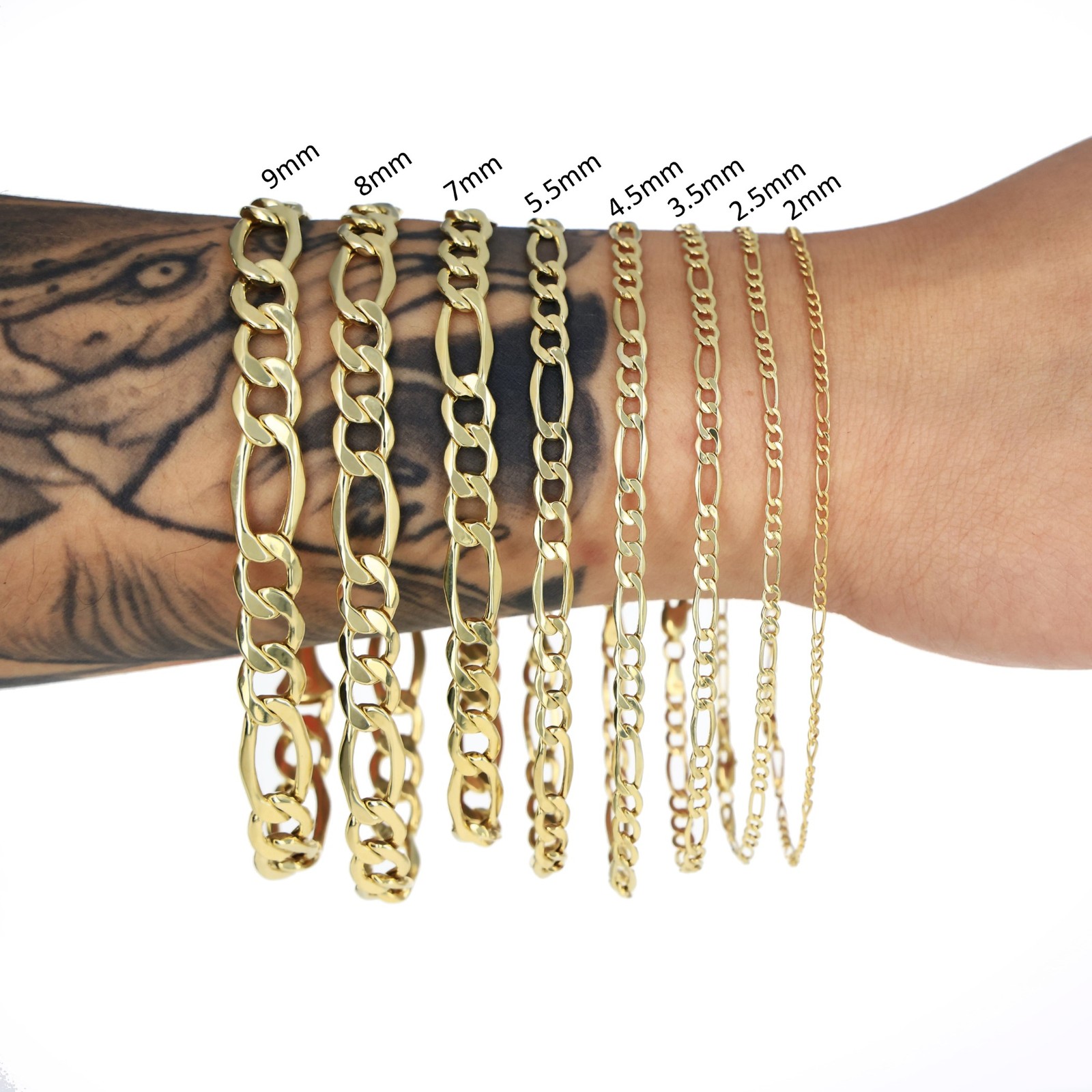 10K Yellow Gold 2mm-9mm Italian Figaro Chain Necklace Bracelet Men Women 7″- 30″