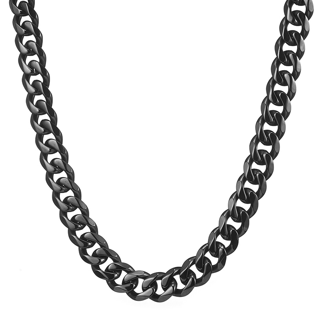 Cuban Curb Link Chain Necklace or Bracelet Black Plated Stainless Steel 12/15mm