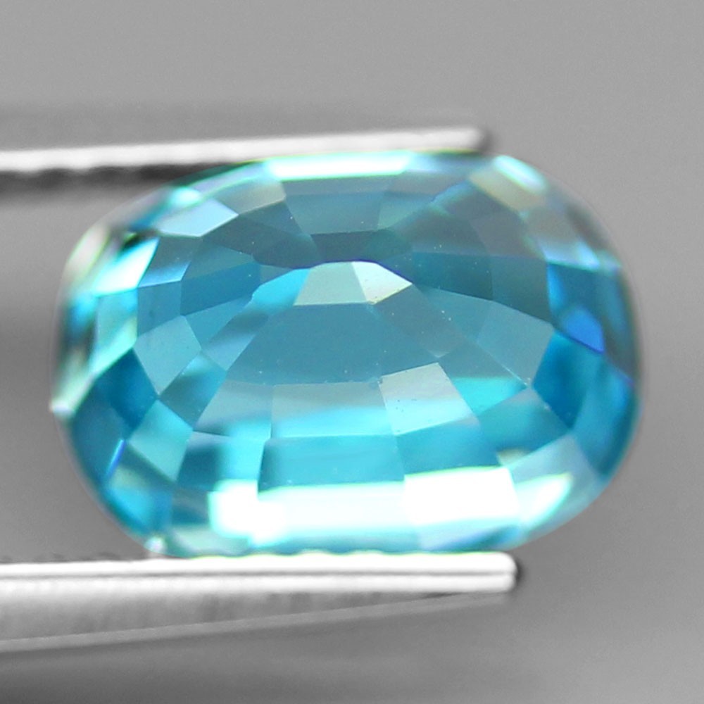 5.05ct.FULL LUSTER AZURE BLUE ZIRCON CAMBODIA NATURAL GEMSTONE OVAL IF BIG