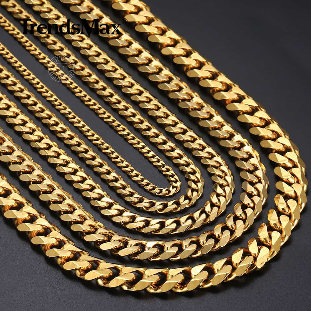 3/5/7/9/11mm Gold Plated Stainless Steel Curb Cuban Chain Necklace/Bracelet Men