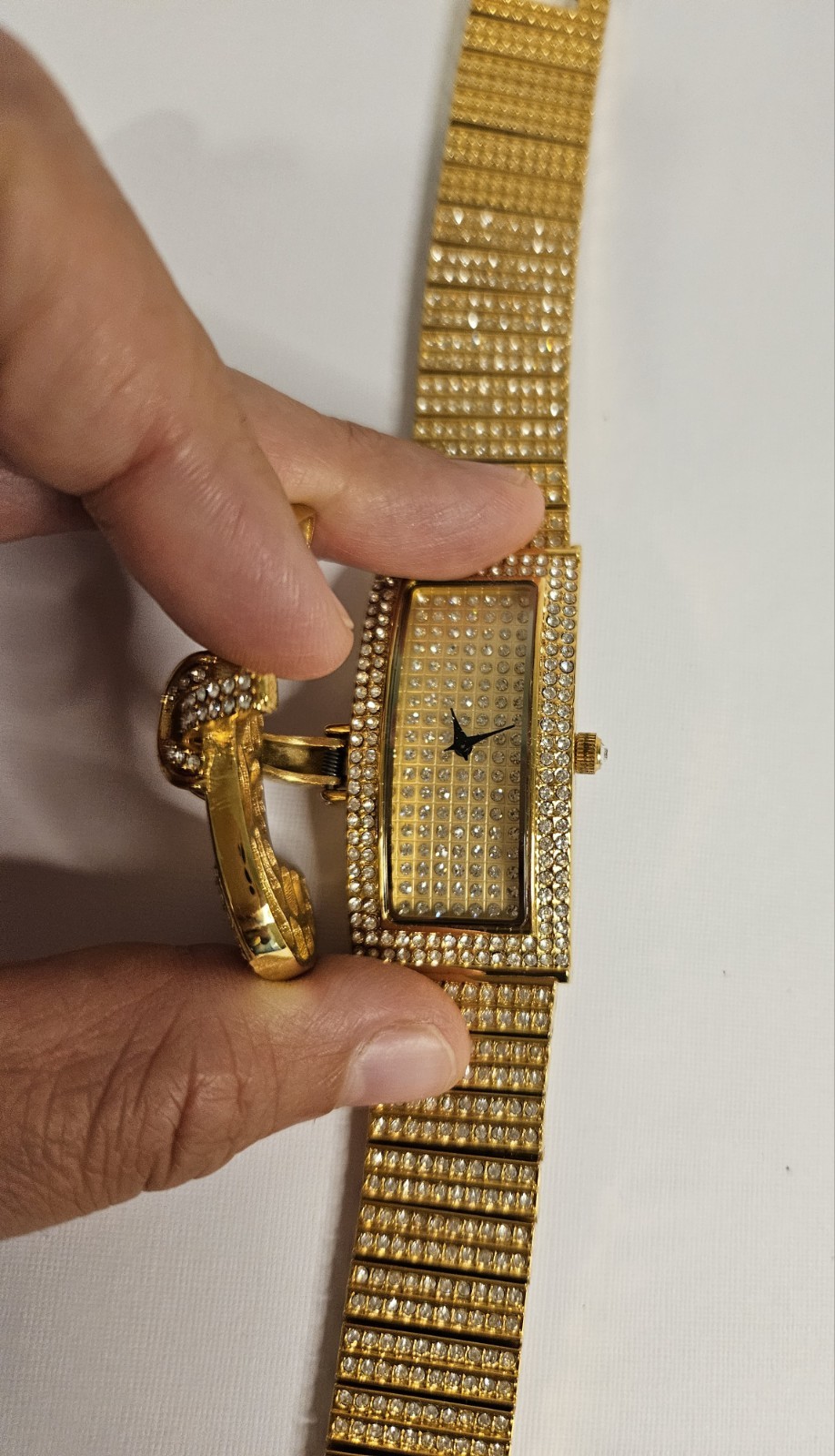 Nur Majan Women’s Analog Quartz Watch Rectangle Gold Dial Gold Metal Bracelet