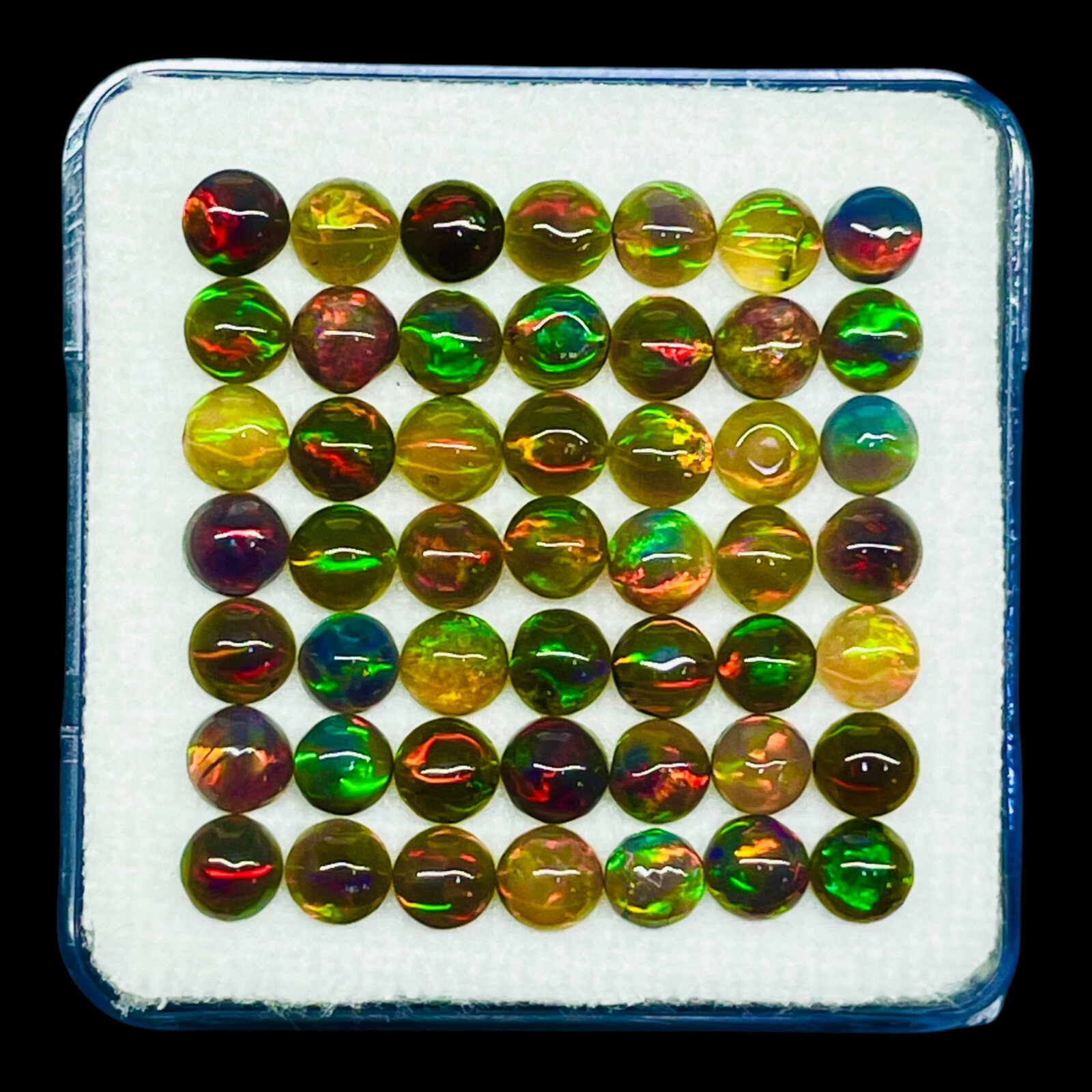 50 Pcs Natural Ethiopian Black Opal 3.8mm Round Flashy Cabochon Gemstone Lot