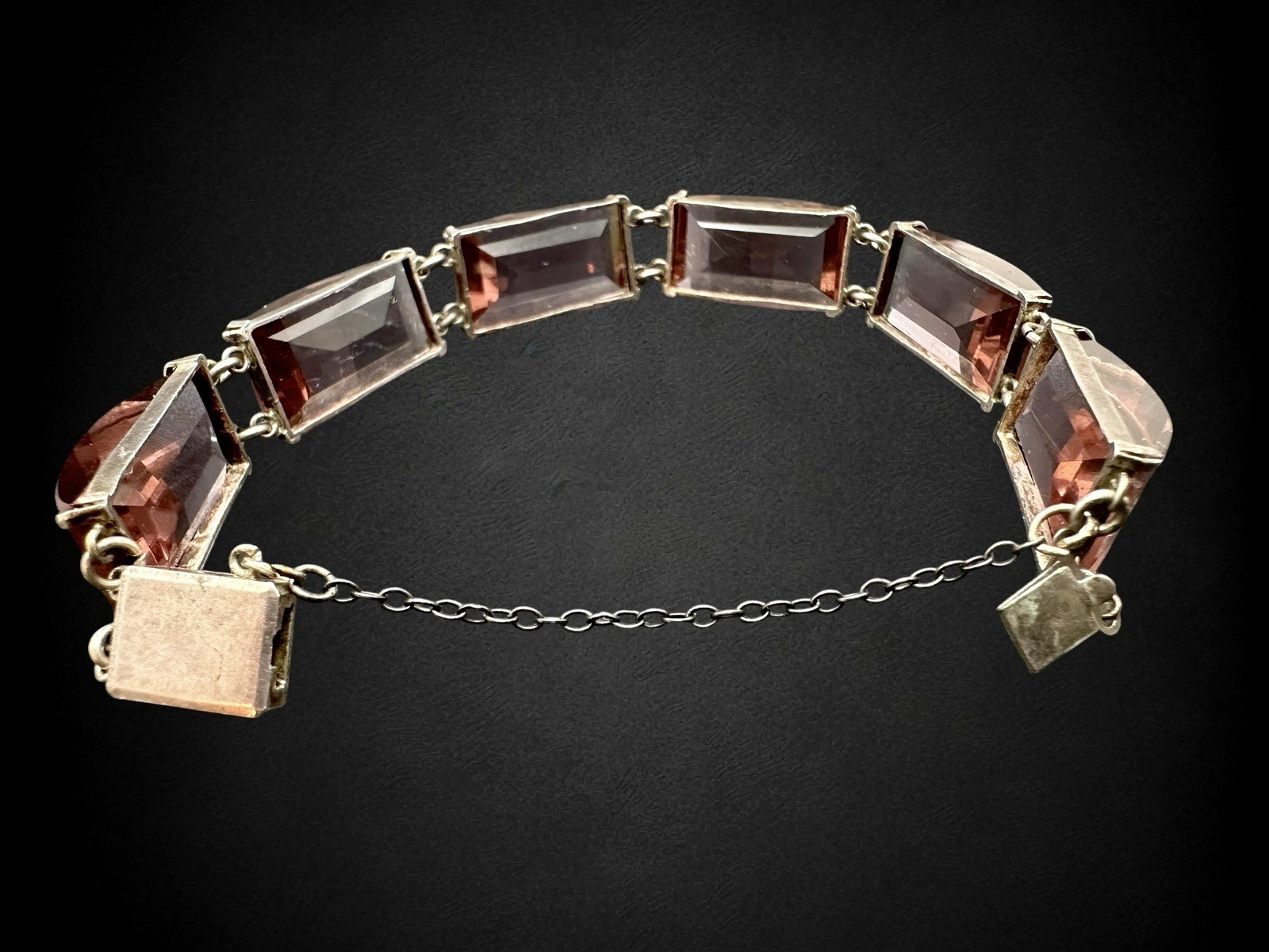 Vtg Art Deco Sterling Silver Faceted Purple Czech Glass Necklace Bracelet Set